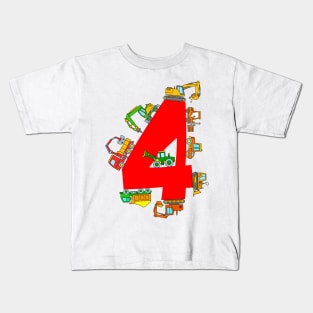 Construction Truck Design 4 Year Birthday Boys Kids Kids T-Shirt